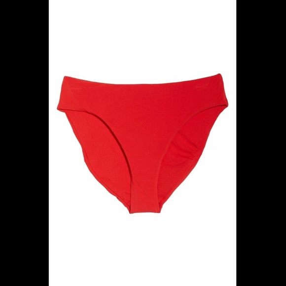 NEW Robin Piccone Ava High Waist Bikini Bottoms Fiery‎ Red [ Medium ] - Picture 4 of 13